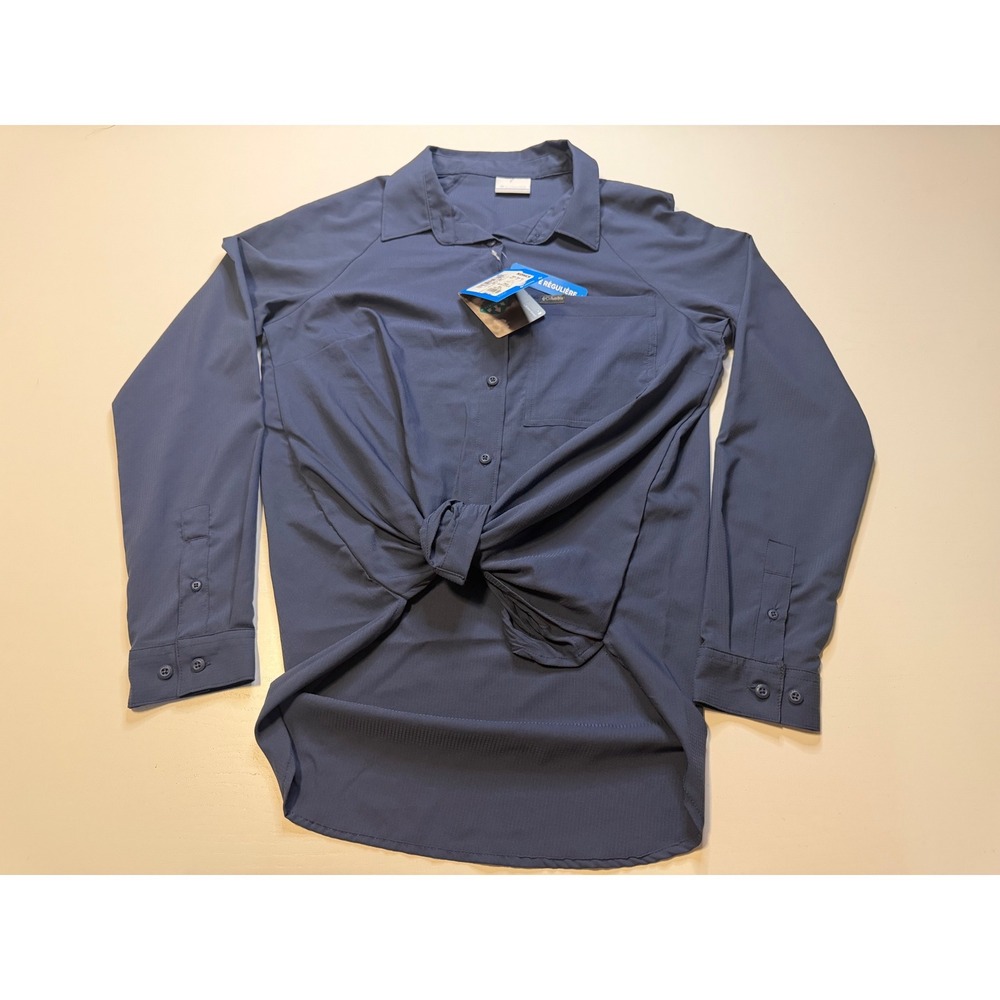 Columbia Anytime Lite LS Shirt Womens Medium Blue AL4656-466 Button Down
